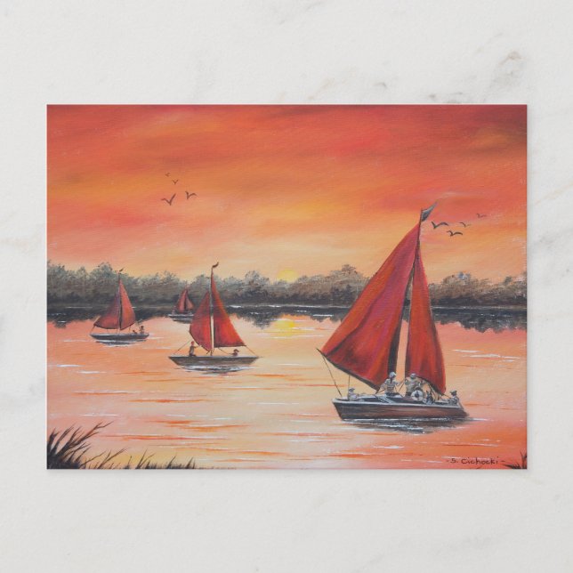 Cartão Postal Velas vermelhas no por do sol (Frente)