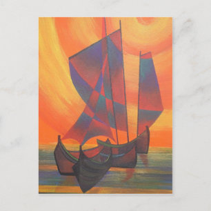 Cartão Postal Velas Vermelhas no Sunset Cubist Lixo Abstrato