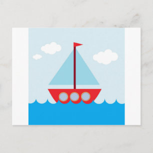 Cartão Postal Veleiro Vermelho e Azul no Mar