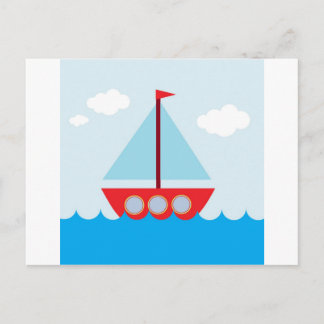 Cartão Postal Veleiro Vermelho e Azul no Mar