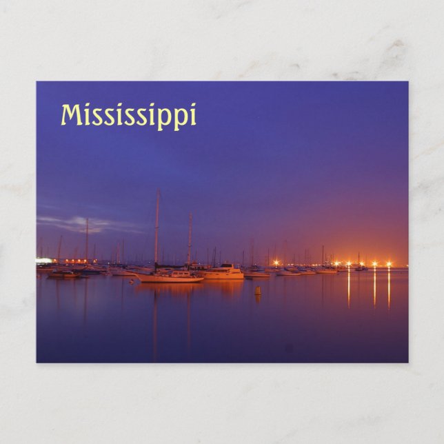 Cartão Postal Veleiros de Mississippi no porto no crepúsculo (Frente)