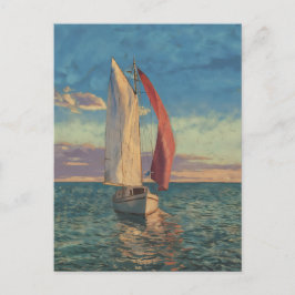 Cartão Postal Velero Solitário - Arte de Paisagem Marítima em Es