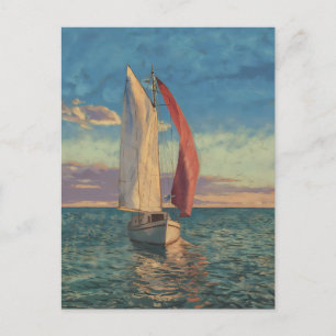 Cartão Postal Velero Solitário - Arte de Paisagem Marítima em Es