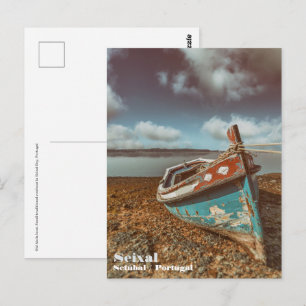 Cartão Postal Velha Aiola. Barco tradicional português em praia