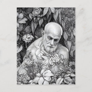 Cartão Postal Velho Homem De Plantas E Flores Arte Digital