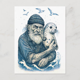 Cartão Postal Velho Marinheiro com Foca