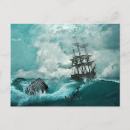 Cartão Postal Velho navio pirata Anchor Vibrante Mar Azul de Tem