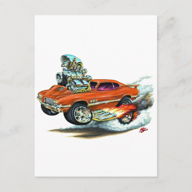 Cartão Postal velhos 1970-72 Carro Laranja 442 (Frente)