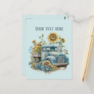 Cartão Postal Velhos e legal fazendeiros caminham girassóis adic