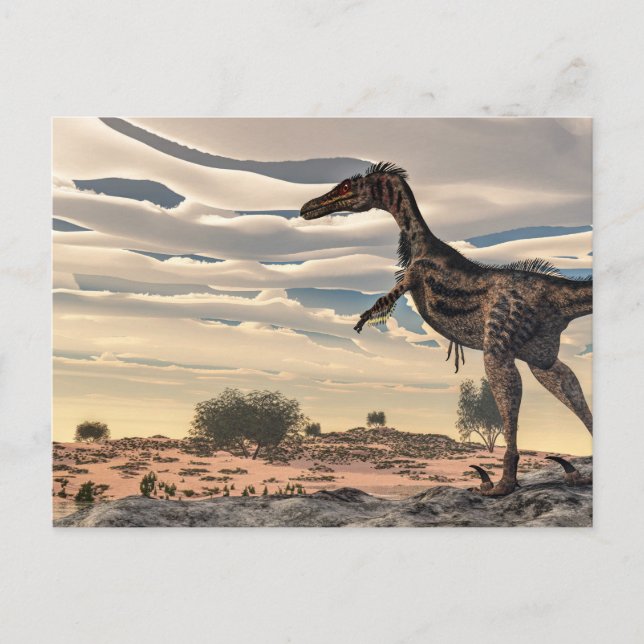 Cartão Postal Velociraptor dinossauro - renderização 3D (Frente)