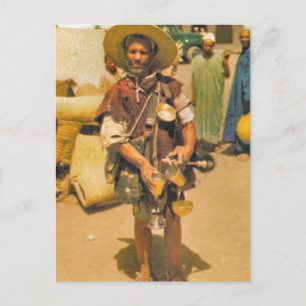 Cartão Postal Vendedor de Bebidas Vintage de réplica, Marrocos