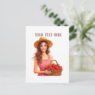 Cartão Postal Vendedor de morango fresco fofo personalizável