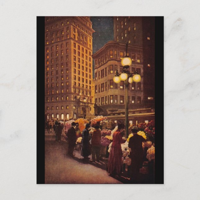 Cartão Postal Vendedores de Flores perto do Call Building (Frente)