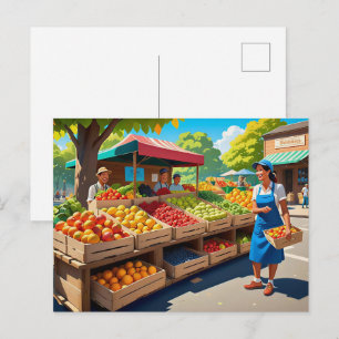 Cartão Postal Vendedores de frutas frescas divertidos
