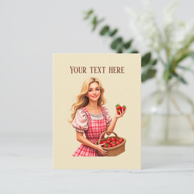 Cartão Postal Vendedores de morango fofos personalizáveis (Em pé/Frente)