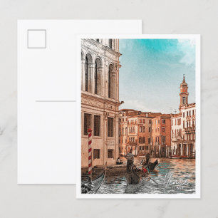 Cartão Postal Veneza Itália Belo Desenho Colorido Cidade
