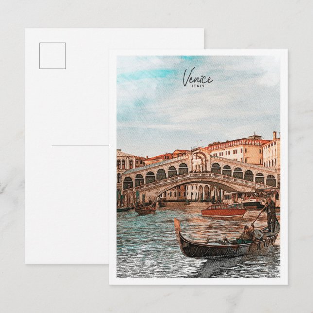 Cartão Postal Veneza Itália Belo Esquema de Cor Paisagem (Frente/Verso)
