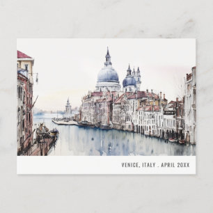 Cartão Postal Veneza Itália Canais Aquarela Viagem Italiana