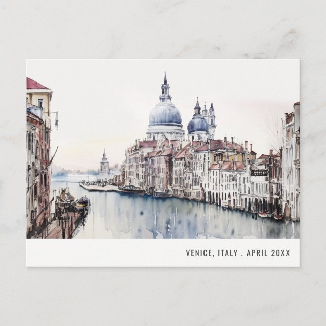 Cartão Postal Veneza Itália Canais Aquarela Viagem Italiano (Frente)