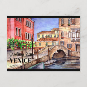 Cartão Postal Veneza Itália Caneta e Wash Watercolor