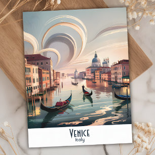 Cartão Postal Veneza Itália Gôndola Canal Aquarela Retro Viagem