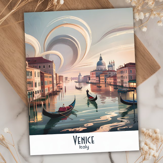 Cartão Postal Veneza Itália Gôndola Canal Aquarela Retro Viagem (Venice Italy Gondola Canal Watercolor Retro Postcard)