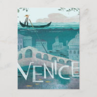 Veneza Itália Gôndola viagem férias retrô pôster