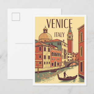 Cartão Postal Veneza Itália Ilustração Arte vintage Viagem