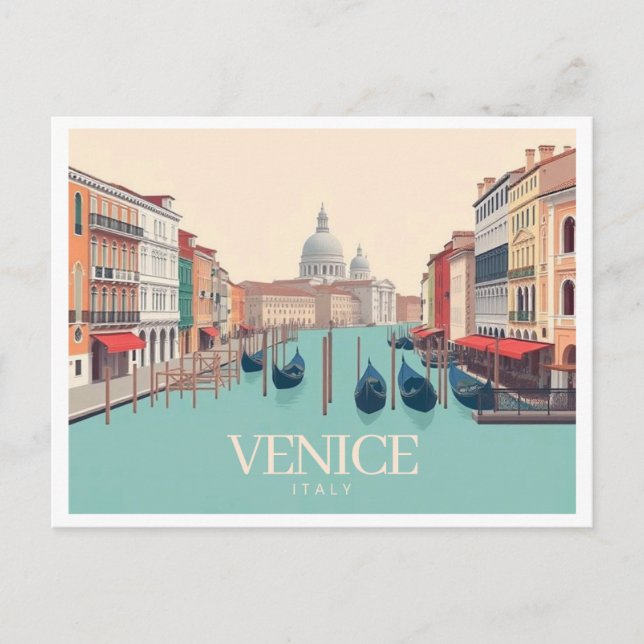 Cartão Postal Veneza Itália Pastel Viagem Design (Frente)