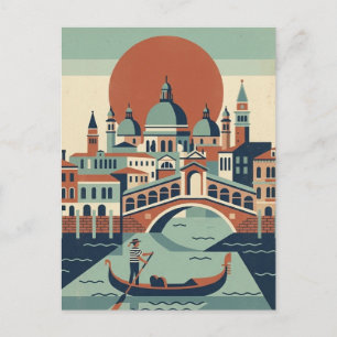 Cartão Postal Veneza Itália Retro Viagem Gôndola Canal