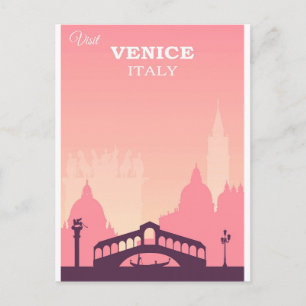 Cartão Postal Veneza Itália Viagens vintage rosa