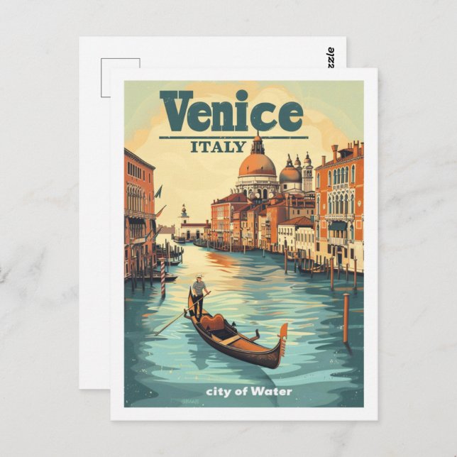 Cartão Postal Veneza Itália Vintage Familiar Viagem (Frente/Verso)