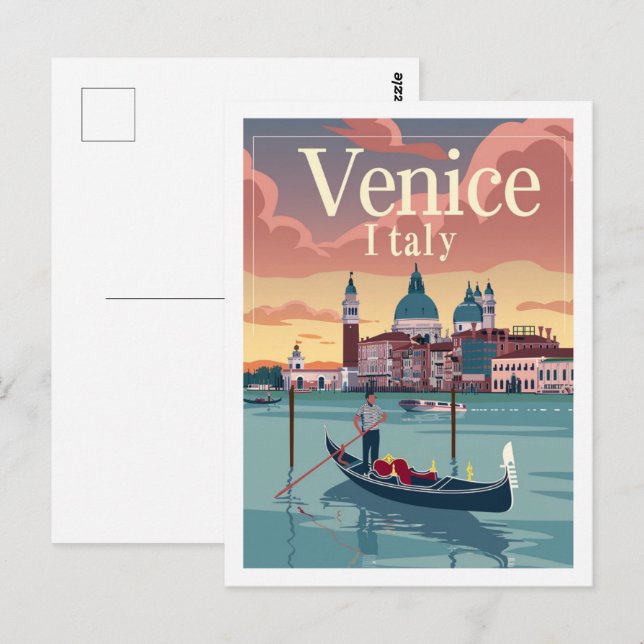 Cartão Postal Veneza Itália Vintage Familiar Viagem (Frente/Verso)