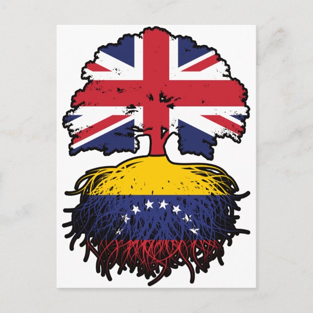Cartão Postal Venezuela Bandeira das Raízes da Árvore Britânica  (Frente)