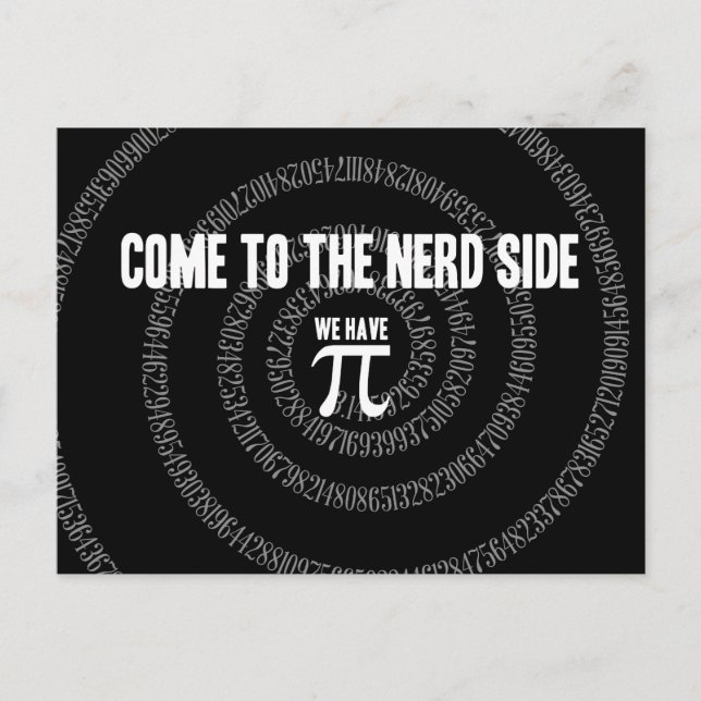 Cartão Postal Venha ao lado do Nerd para Pi em preto (Frente)