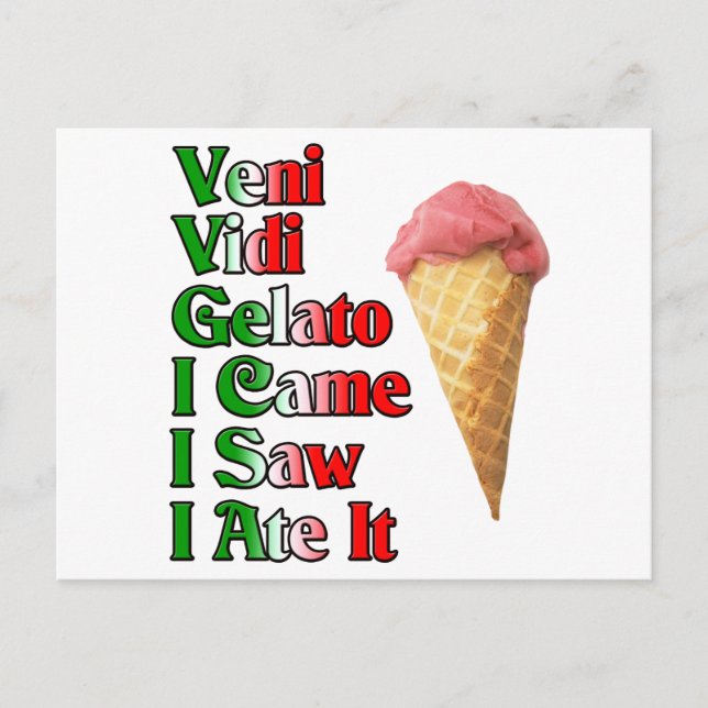 Cartão Postal Veni Vini Gelato (Eu vim Eu vi Eu comi) (Frente)