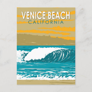 Cartão Postal Venice Beach, California Viagem Art Vintage