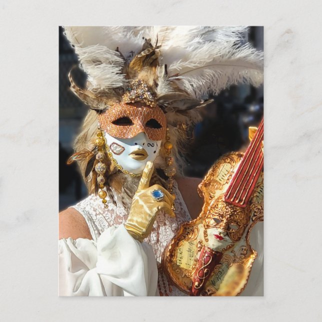 Cartão Postal Venice Carnival Violin Mask Lady Quebra-cabeça (Frente)