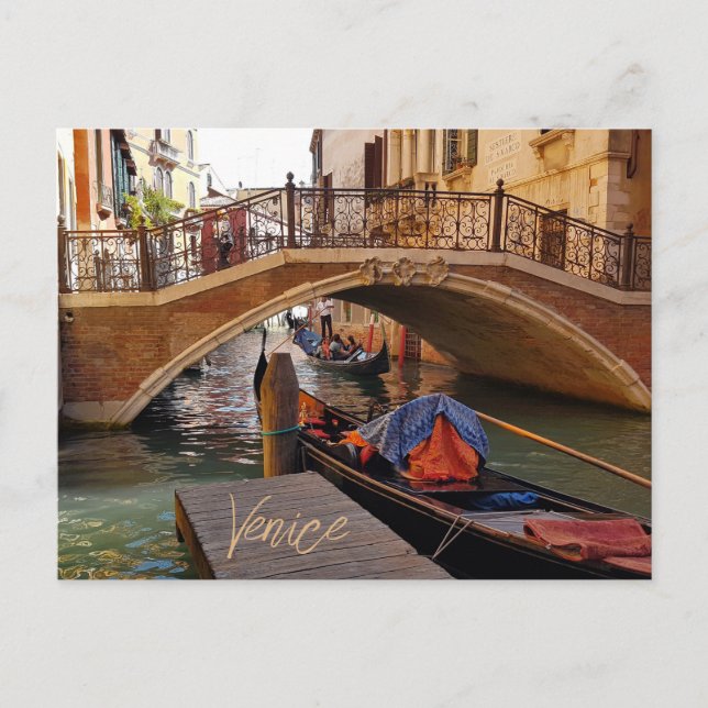 Cartão Postal Venice Itália Canal Boat Viagem (Frente)