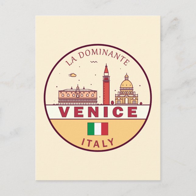 Cartão Postal Venice Itália Cidade Skyline Emblem (Frente)