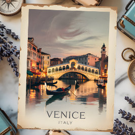 Cartão Postal Venice Itália Rialto Bridge Vintage Twilight Russ