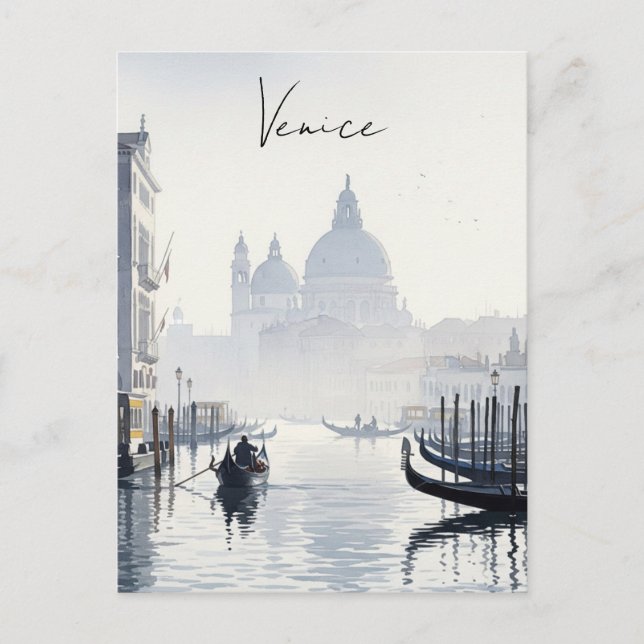 Cartão Postal Venice Itália Viagem Souvenir Watercolor (Frente)