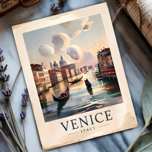 Cartão Postal Venice Itália Viagem Vintage Watercolor Grande Can