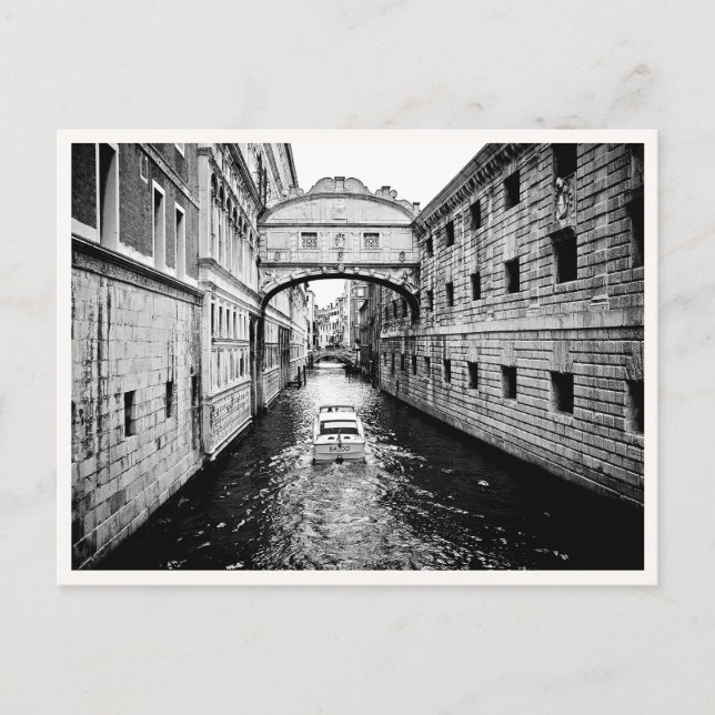Cartão Postal Venice Italy Canal Boat Black & White (Frente)