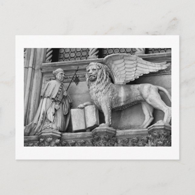 CARTÃO POSTAL VENICE WINGEN LION B/W (Frente)