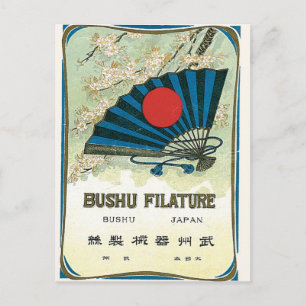 Cartão Postal Ventilador e Sun Vintage Rótulo de Seda Japonês