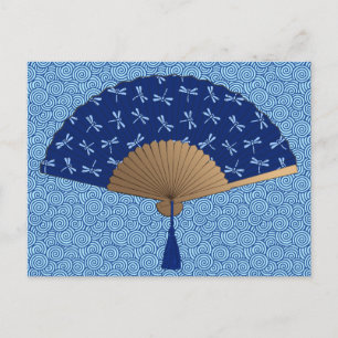 Cartão Postal Ventilador Japonês, Padrão de Dragonfly, Azul Coba