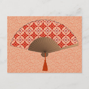Cartão Postal Ventilador Japonês, Shippo Motif, Mandarin Orange