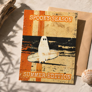 Cartão Postal Verão Assustador de Fantasmas Surfando Praia Retrô