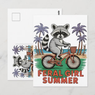Cartão Postal Verão de Garota Feral Vibes de Praia de Guaxinim C